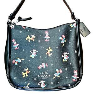 Disney and Coach Colab Ellie File Black Shoulder Bag w/Holiday Print CM847(NWOT)